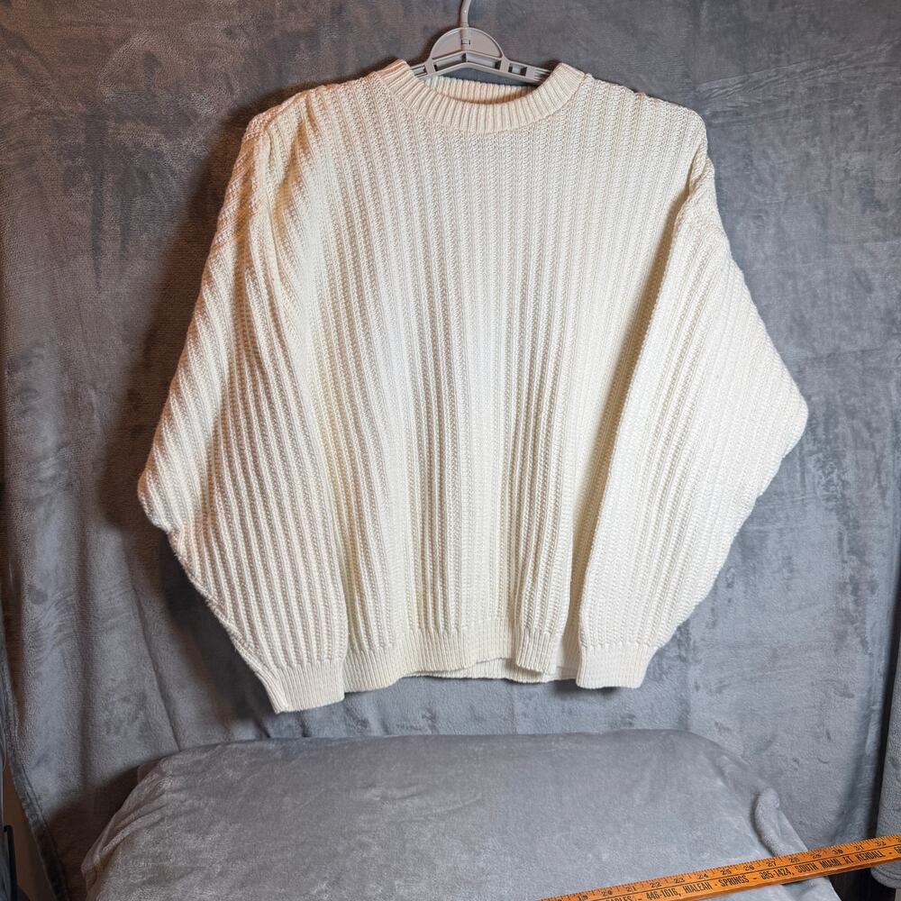 Vintage 90s B.D. Baggies Sweater Men XL Cream Cotton Ribbed Knit USA